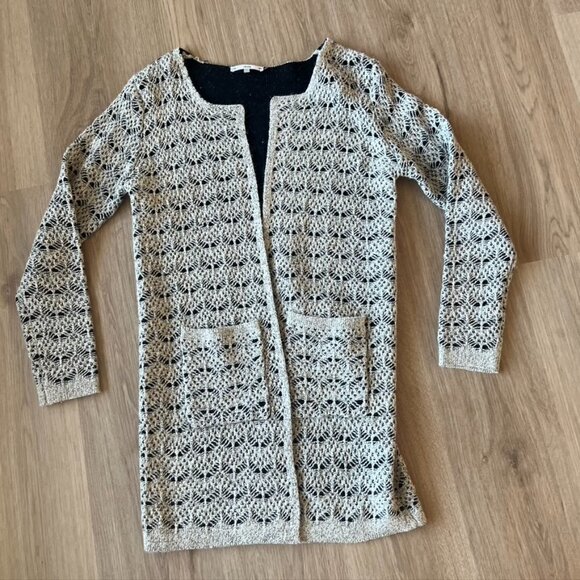 Sioni Black Tan Marled knit Cardigan Sweater Medium Blazer - Picture 1 of 10